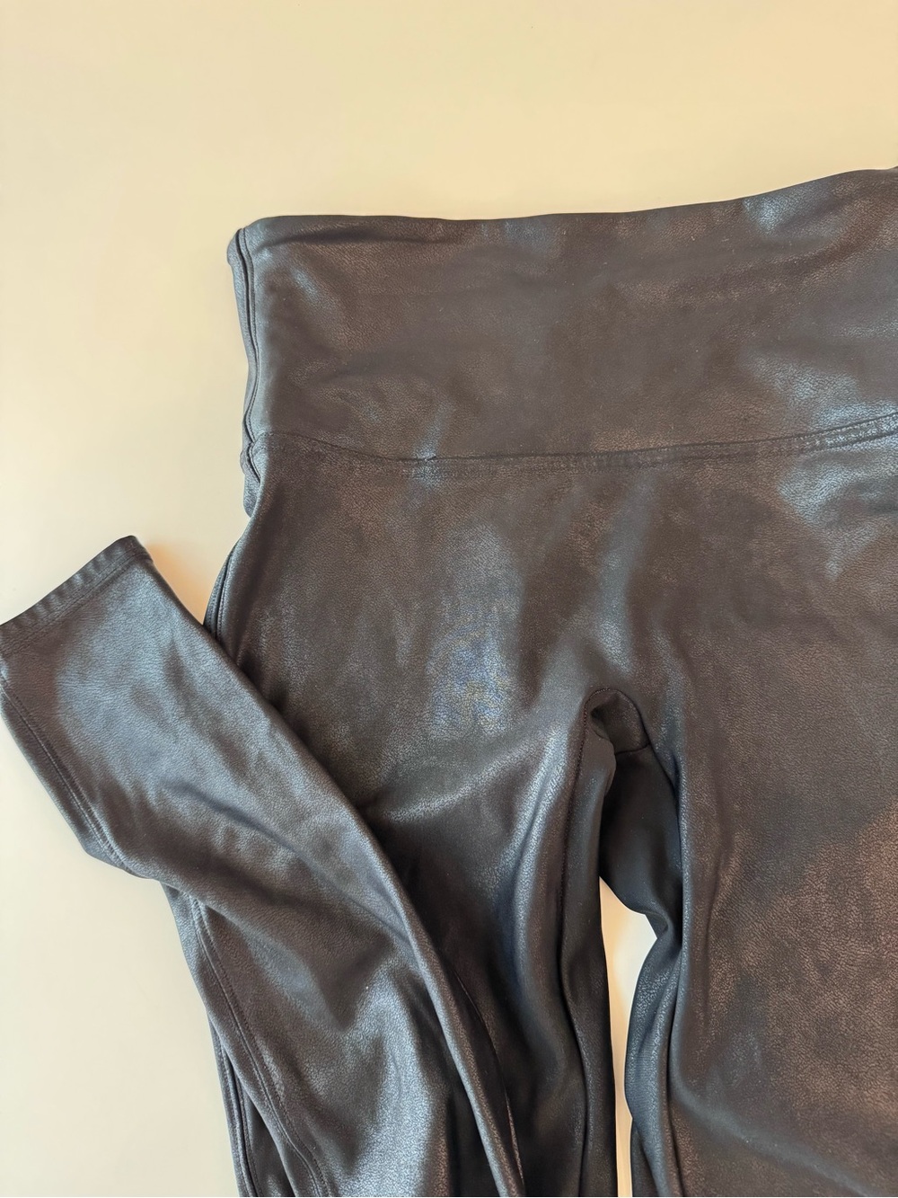 SPANX Black Faux Leather Leggings, Medium